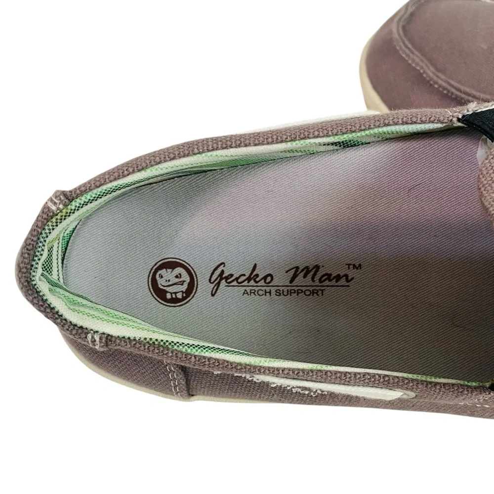 Gecko Man Grey Canvas Slip On Loafer Boat Shoes Size 8.5